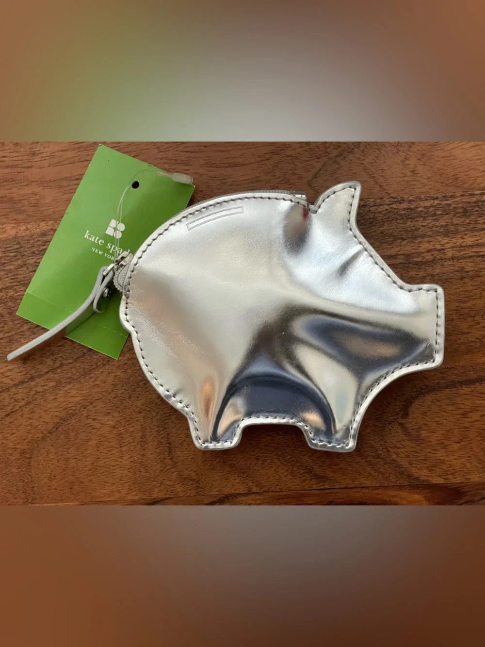 KATE SPADE Silver Piggy Bank Coin Purse PWRU0105 w/Box - Picture 3 of 5